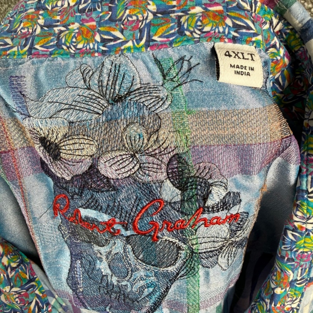 Robert Graham Plaid Skull Jacquard Shirt Mens 4XLT Blue Multi Long Sleeve Button - Picture 2 of 9